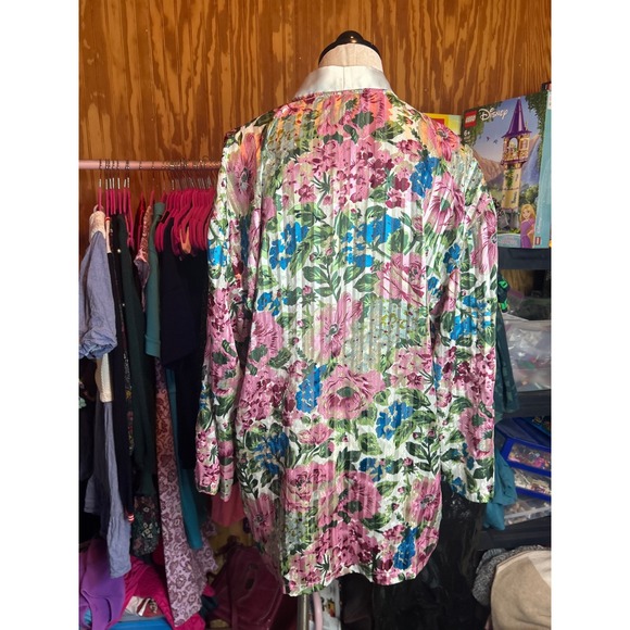 Victorias Secret VTG Gold Label Floral Metallic Stripe Sleep Shirt Top Sz L - Picture 6 of 9